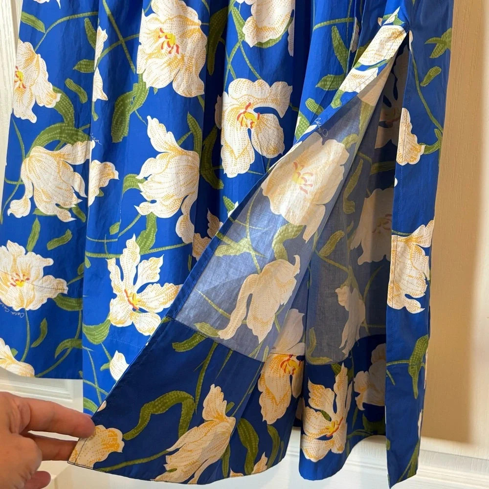 Cara Cara Kayla Floral Midi Skirt Blue Holland Tulips Pleated Poplin Size 0